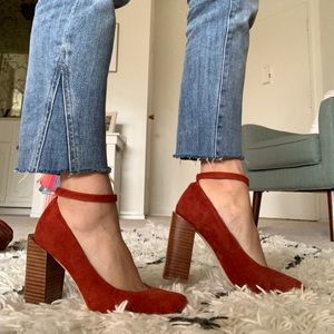 Jeffrey Campbell red block heels suede leather